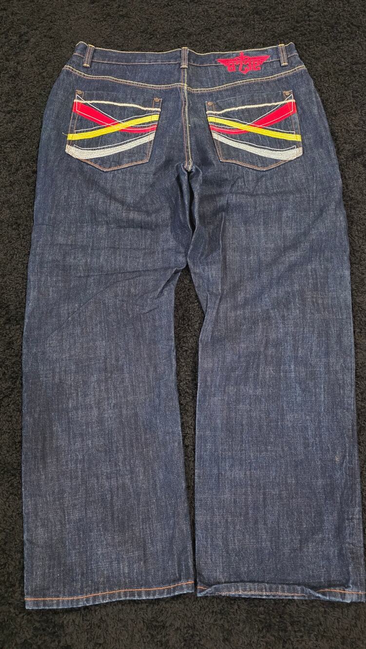 Y2K Baggy Eight 732 Hip Hop Grunge Oversized Embroidered Denim Jeans Size 42